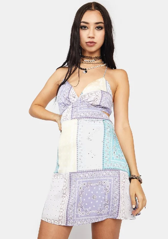 Lavender Bandana Mini Dress Fashionable Polka Dot Mini Dress