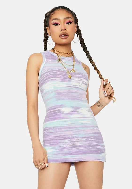 Lavender Broken Down Fuzzy Abstract Mini Dress Chic Mini Dress with V-Neck