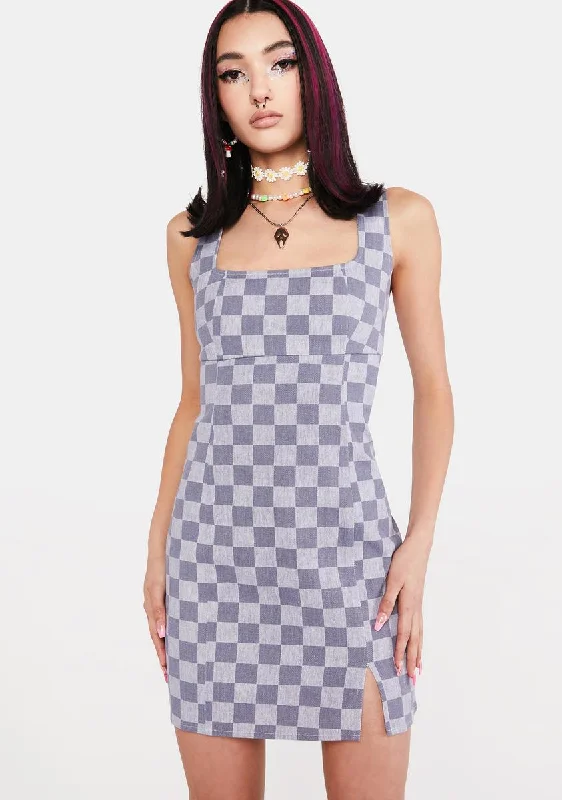 Making Bets Checkered Mini Dress Classic Black Mini Dress