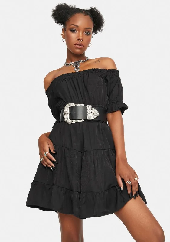 Noir Come Undone Off Shoulder Mini Dress Casual High-Waist Mini Dress