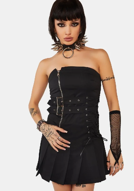 Punk Locomotive Pleated Mini Dress Chic Halter Mini Dress