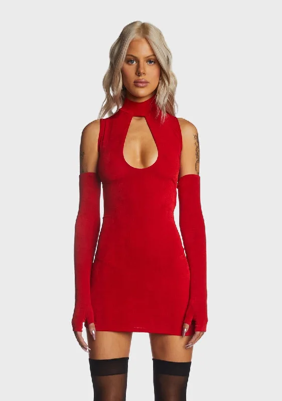 Red Cut Out Mini Dress With Gloves Chic Tropical Mini Dress