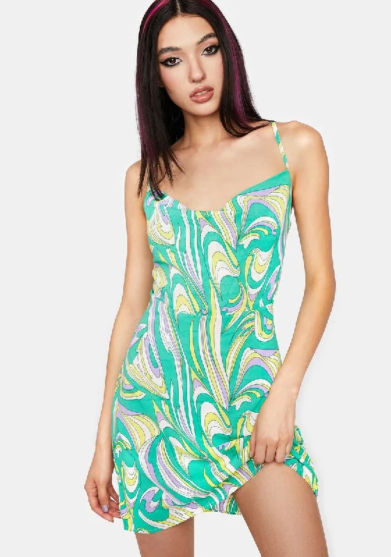 Swirl Print Mini Dress Classic Floral Mini Dress