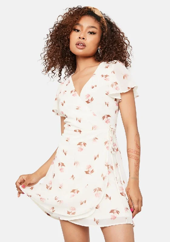 Touch The Sunlight Floral Wrap Mini Dress Elegant Tulle Mini Dress