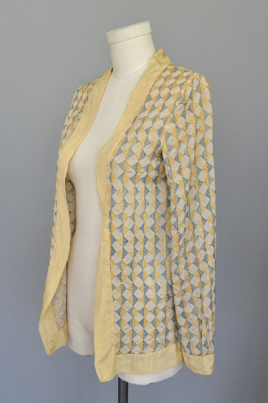 RESERVED 1920s Deco Harlequin Embroidered Jacket Duster Snapped Jacket Toggled Jacket Drawstring Jacket