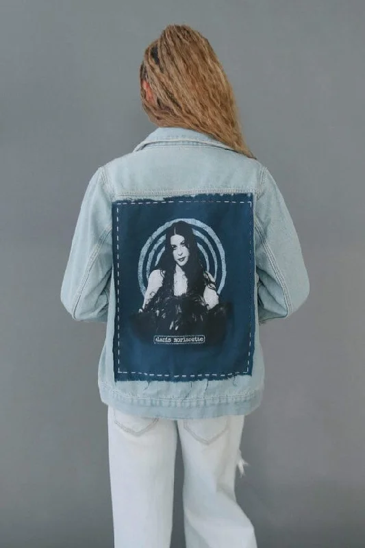 Alanis Morrissette Hand Stitched Denim Jacket Fleece Fabric Down Fabric Feather Fabric