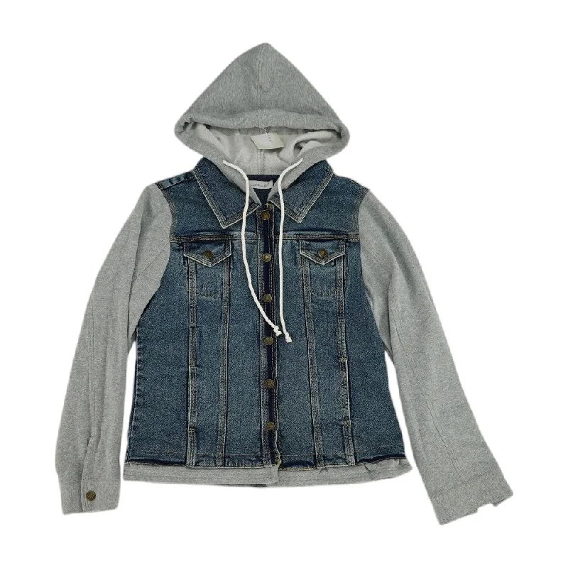 Blue Solid Denim Jacket Tailored Jacket Straight Jacket A-Line Jacket