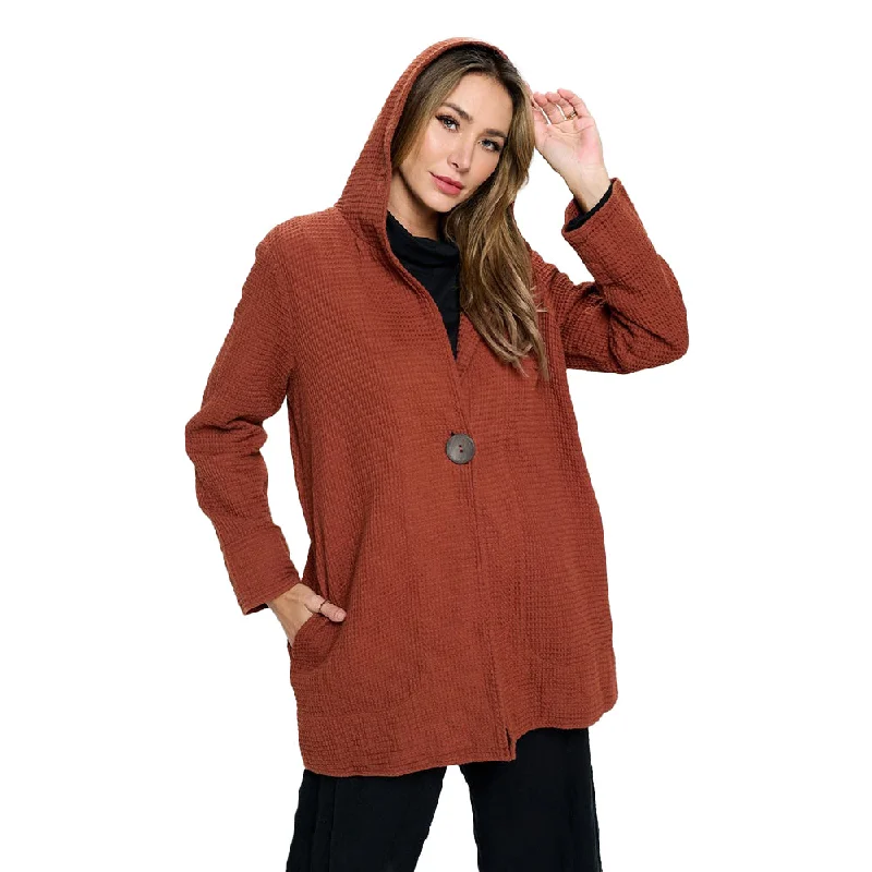 Focus Long One-Button Waffle Jacket in Clay Red - FW138-CLR Denim Fabric Leather Fabric Suede Fabric