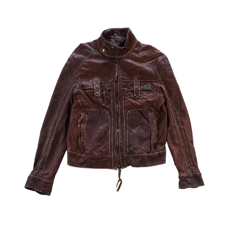 Dirk Bikkembergs Leather Jacket - Women's 48 Collared Jacket Crew Neck Jacket Turtle Neck Jacket