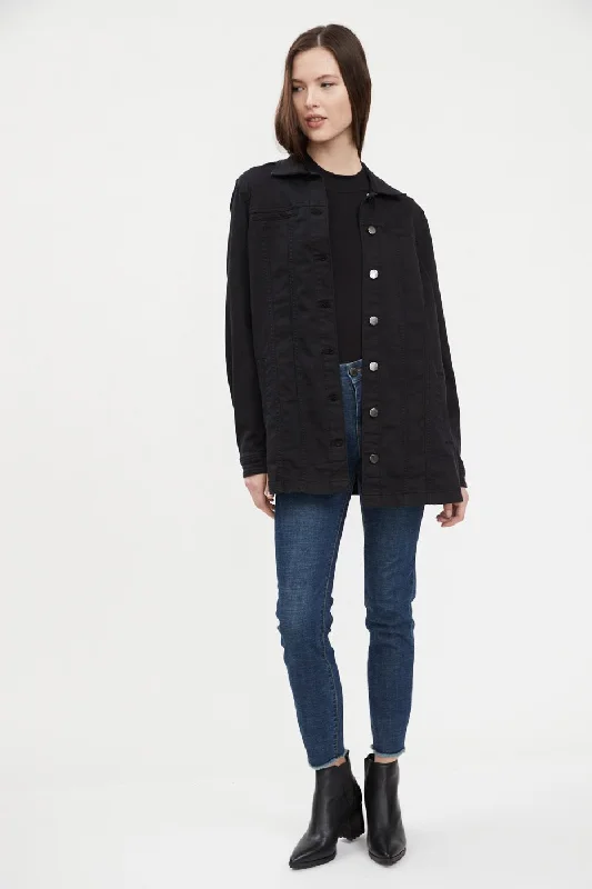 FDJ Long Denim Jacket Style 1825511 - Black Oversized Jacket Tailored Jacket Straight Jacket