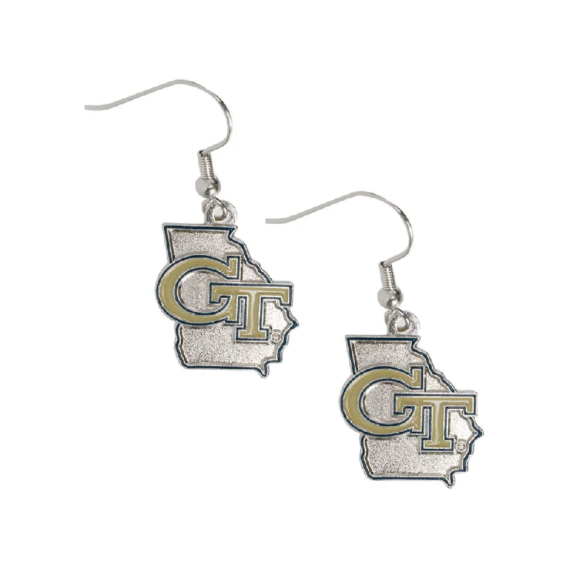 Georgia Tech Yellow Jackets State Outline Earrings Denim Fabric Leather Fabric Suede Fabric