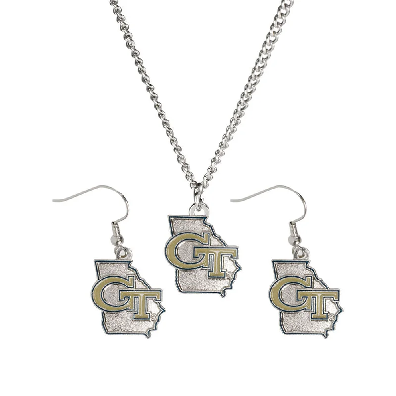 Georgia Tech Yellow Jackets Set-State Earrings/Necklace Rayon Fabric Velvet Fabric Corduroy Fabric