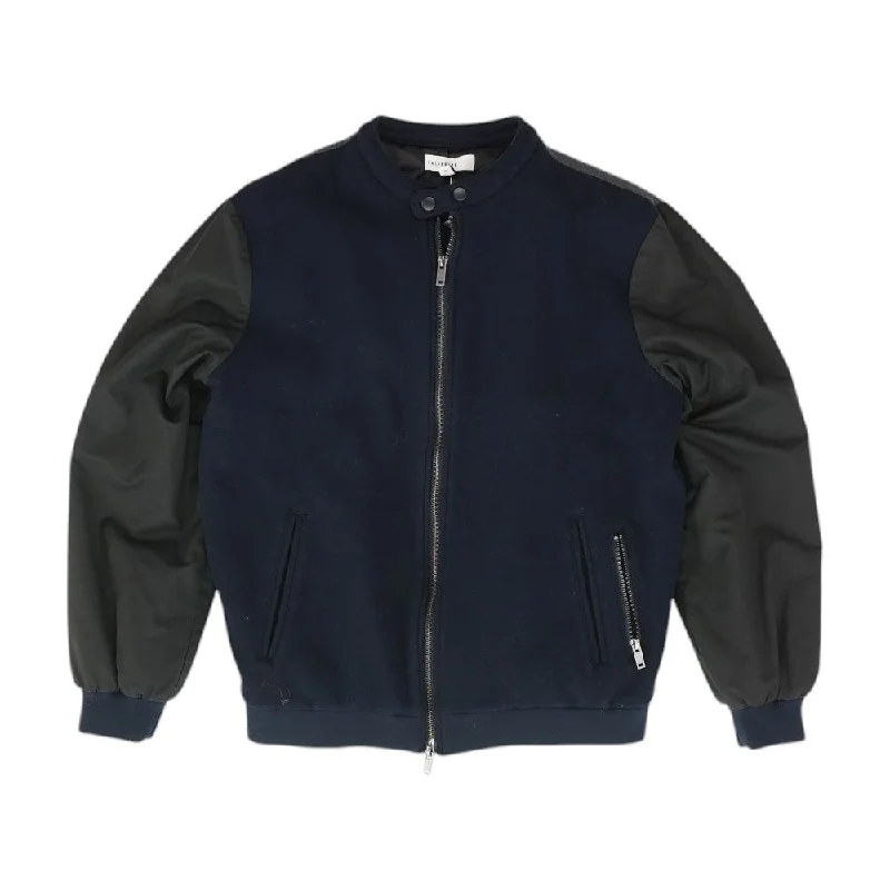 Navy Color Block Bomber Jacket Toggled Jacket Drawstring Jacket Belted Jacket