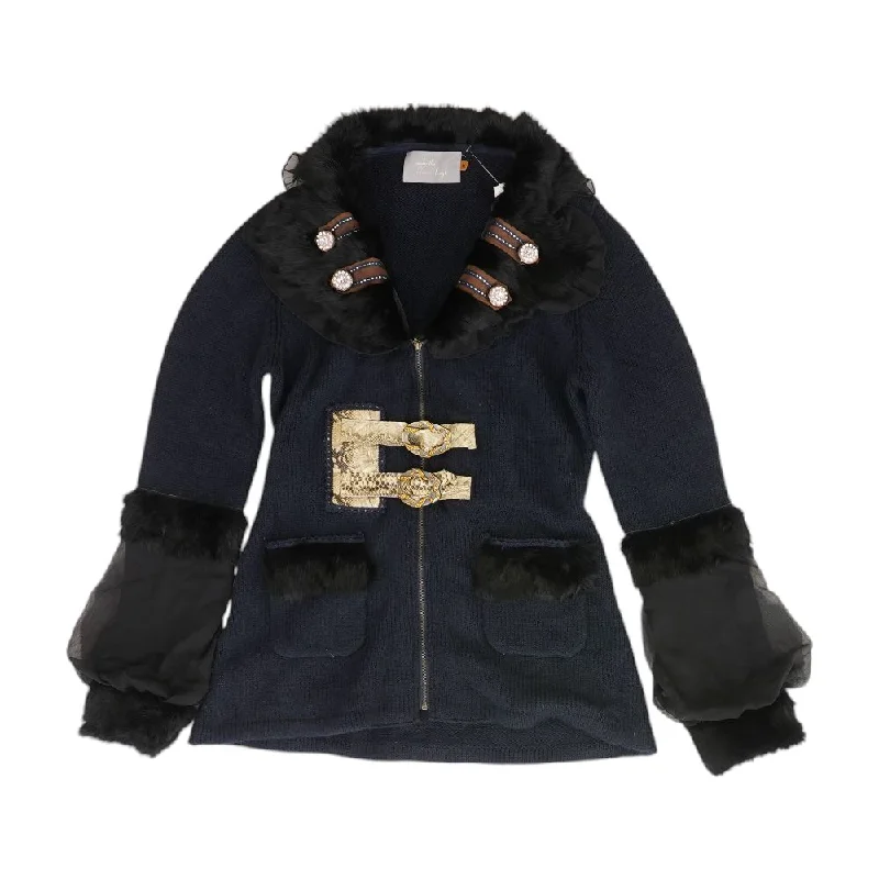 Navy Solid Lightweight Jacket Embroidered Jacket Appliqued Jacket Beaded Jacket