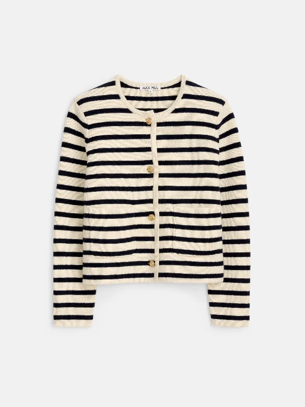 Paris Sweater Jacket In Stripe Zippered Jacket Buttoned Jacket Snapped Jacket