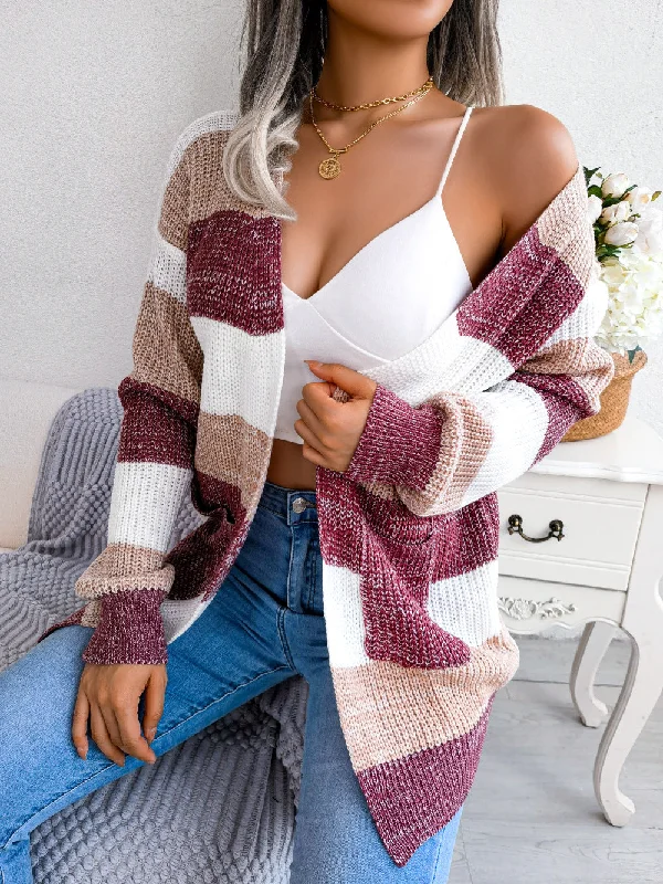 Plaid Sweater Women Casual Lantern Sleeves Cardigan Jacket Outerwear Clothes Print Jacket Jacquard Jacket Embroidered Jacket