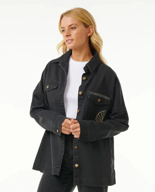 Soleil Embroidered Denim Jacket Mesh Jacket Canvas Jacket Denim Jacket