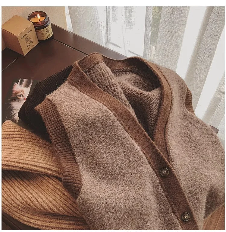 sweater vest new style women's outer knitted vest sleeveless v-neck vest jacket   S4989 Hooded Jacket Caped Jacket Shawl Collar Jacket