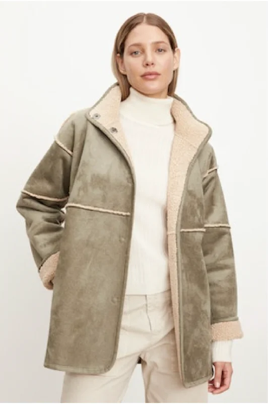 Velvet by Graham & Spencer Albany 03 Luxe Sherpa Reversible Jacket | Fern Faux Fur Fabric Real Fur Fabric Shearling Fabric