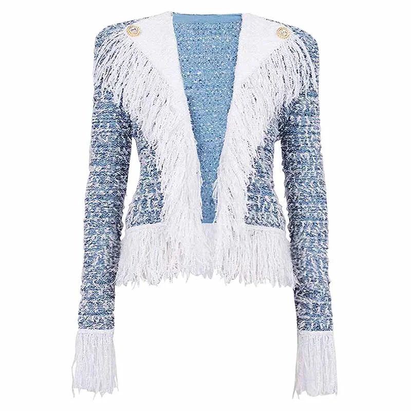 Women Tweed Jacket With Fringe Cardigan Jacket Chenille Fabric Brocade Fabric Lace Fabric