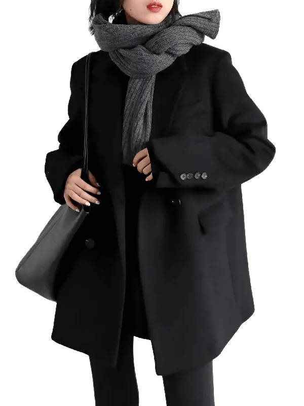 Women's Wool Blend Coat Mid-Long Woolen Jacket Thick Warm Women's Overcoat Office Lady Snapped Jacket Toggled Jacket Drawstring Jacket