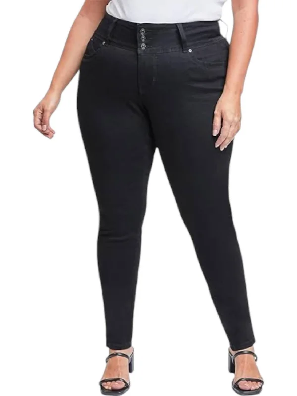 3 Button Signature Slim Skinny Jeans - Plus In Black Trendy Plus Size Jeans