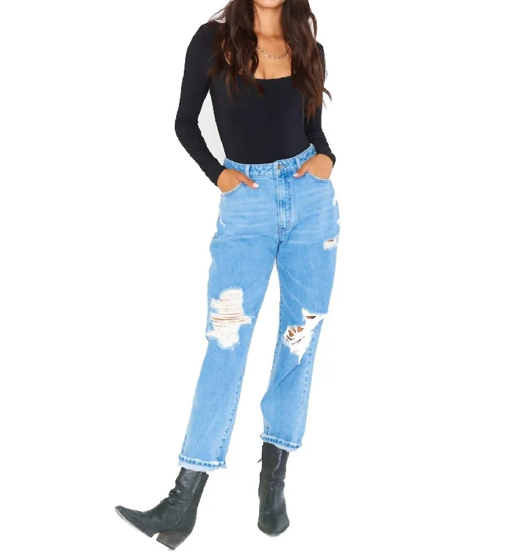 Boston Boyfriend Jeans In Vintage Blue Casual High-Waisted Bootcut Jeans