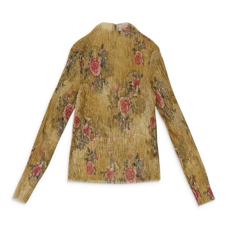 CALLIPYGIAN FLORAL PLEATED TURTLENECK GOLD SWEATER Terry Blend Velvet Blend Canvas Blend CALLIPYGIAN FLORAL PLEATED TURTLENECK GOLD SWEATER Terry Blend Velvet Blend Canvas Blend
