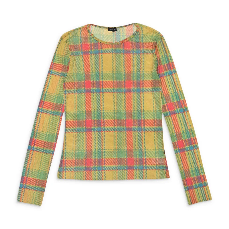 CALLIPYGIAN PLAID LONG SLEEVE MESH CREWNECK MULTICOLOR SWEATER Welt Pockets Slit Pockets Flap Pockets CALLIPYGIAN PLAID LONG SLEEVE MESH CREWNECK MULTICOLOR SWEATER Welt Pockets Slit Pockets Flap Pockets