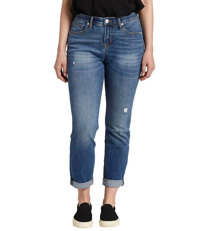 Carter Mid Rise Girlfriend Jean In Everton Blue Casual Distressed Skinny Jeans