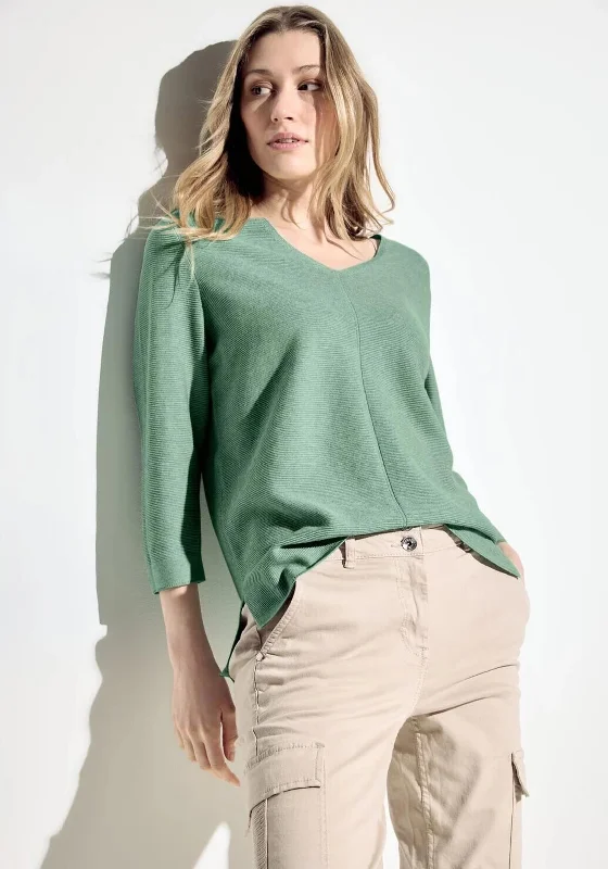 Cecil V-Neck Light Sweater, Saliva Green Thin Thick Dense