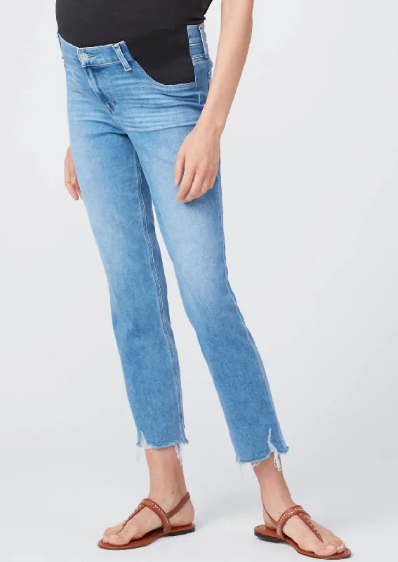 Cindy-Mel Maternity Destroyed Hem Jean In Medium Wash Trendy Bootcut High-Waisted Jeans