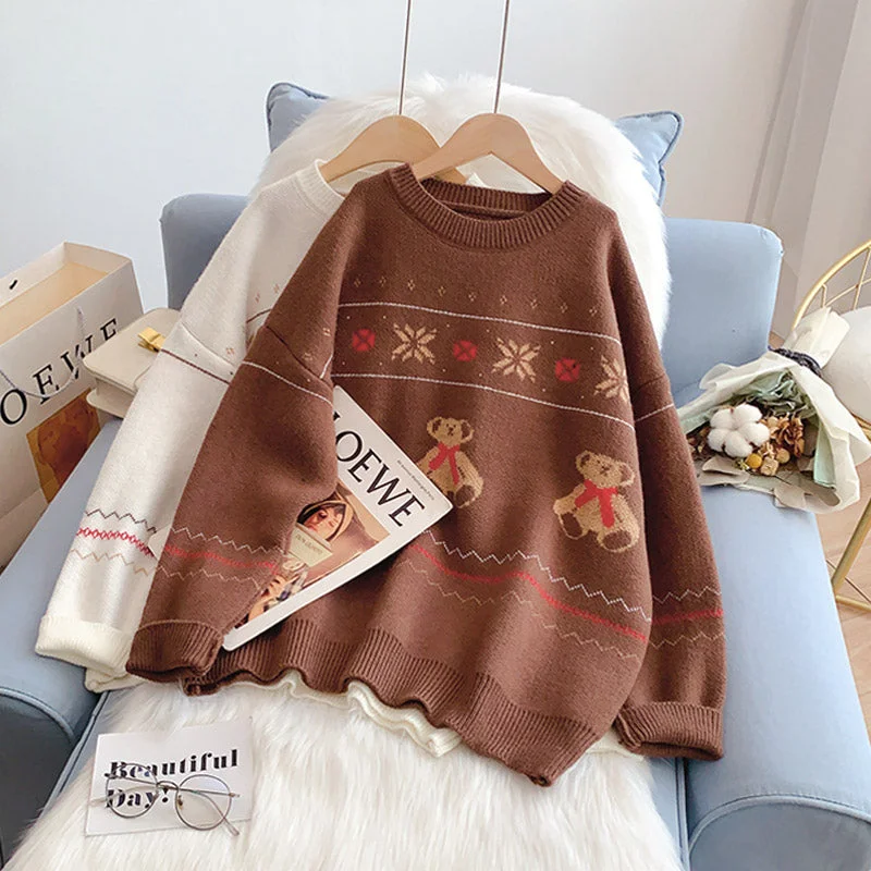 College style cartoon bear sweater  5148 Sweater Knitwear Pullover