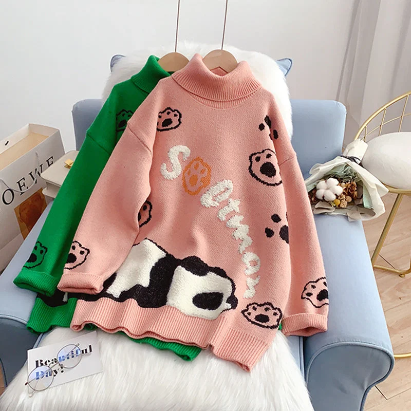 College style cute cartoon sweater loose lazy style 5234 Mesh Blend Leather Blend Suede Blend College style cute cartoon sweater loose lazy style 5234 Mesh Blend Leather Blend Suede Blend