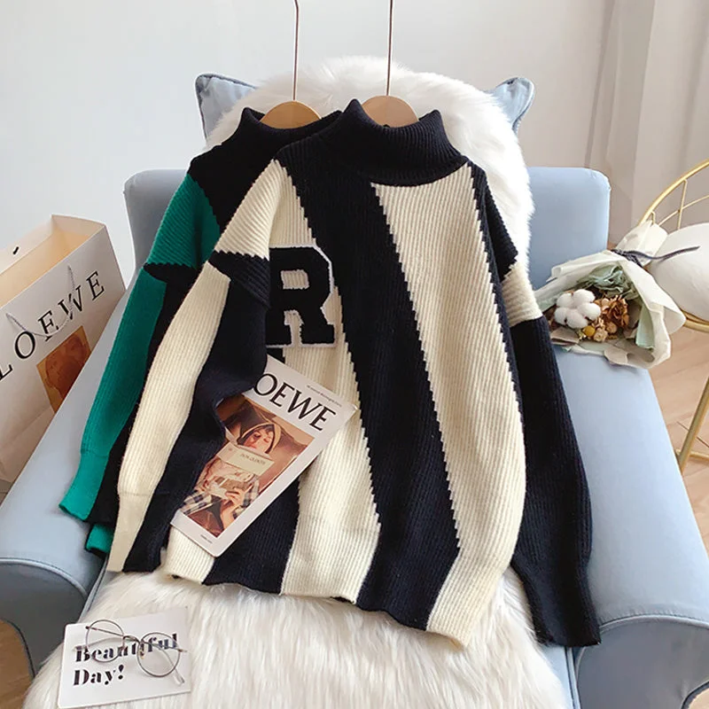 Contrast color turtleneck sweater lazy wind backing sweater top 5217 Slim Fit Regular Fit Oversized Contrast color turtleneck sweater lazy wind backing sweater top 5217 Slim Fit Regular Fit Oversized