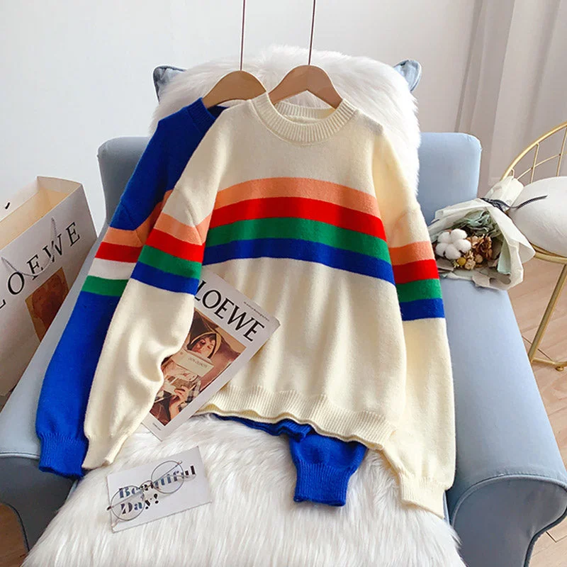 Contrast striped sweater college sweater top  5214 Layered Multi-layer Single Layer