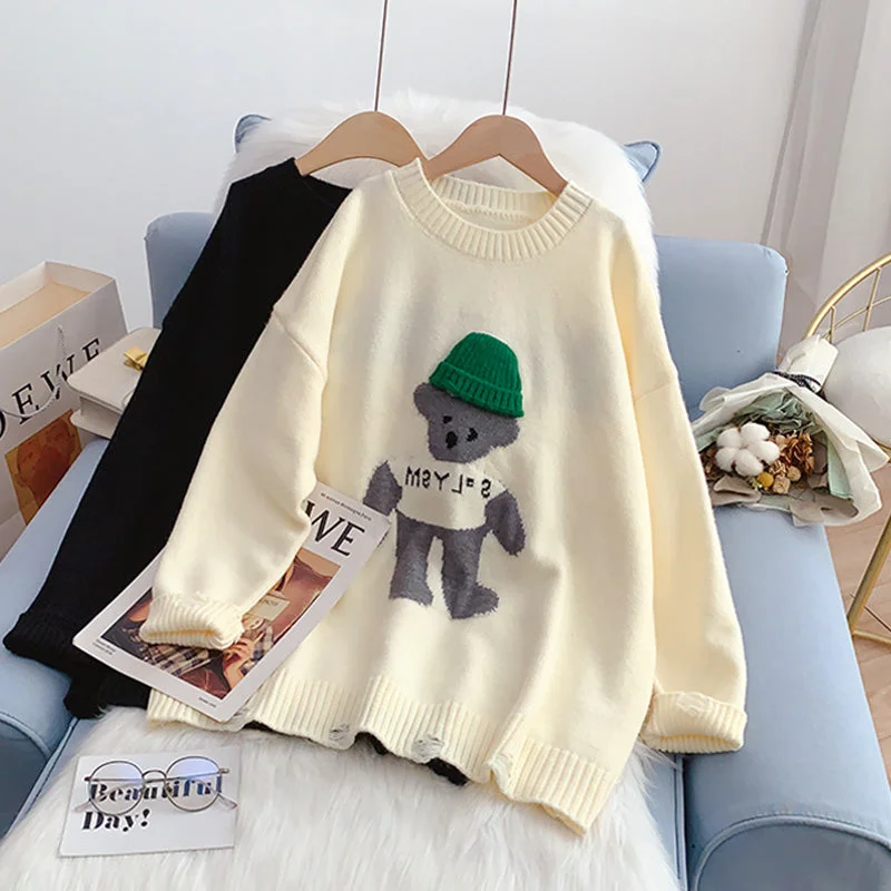 Cute bear three-dimensional hat sweater female design sense minority 5199 Jersey Fabric Tulle Fabric Batik Fabric Cute bear three-dimensional hat sweater female design sense minority 5199 Jersey Fabric Tulle Fabric Batik Fabric