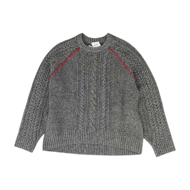 Gray Solid Crewneck Sweater Cable Knit Ribbed Knit Lace Knit