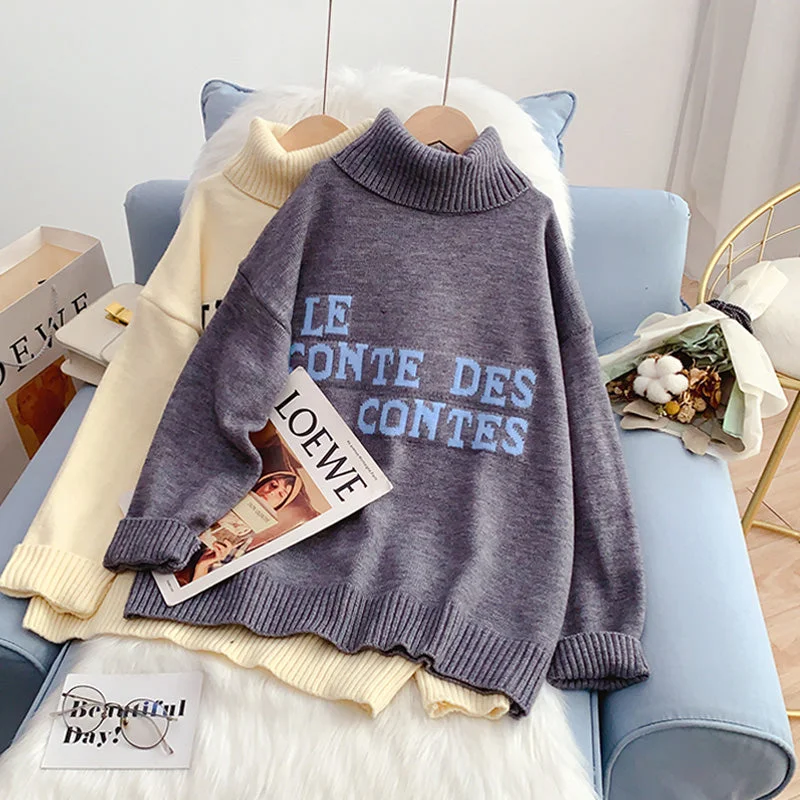 High neck sweater loose lazy coat letter sweater 5232 Jersey Fabric Tulle Fabric Batik Fabric High neck sweater loose lazy coat letter sweater 5232 Jersey Fabric Tulle Fabric Batik Fabric