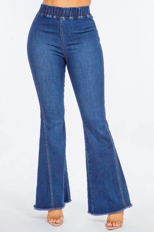 High Waist Curvy Flare Jeans In Dark Blue Chic Cropped Jeans