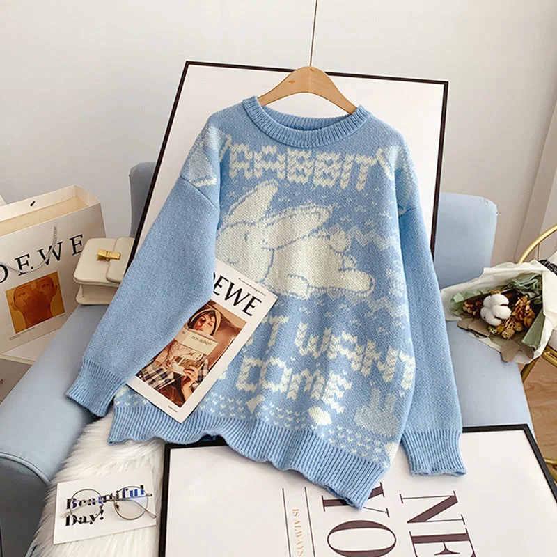 Japanese retro cute rabbit jacquard sweater  5175 Stretchy Elastic Breathable