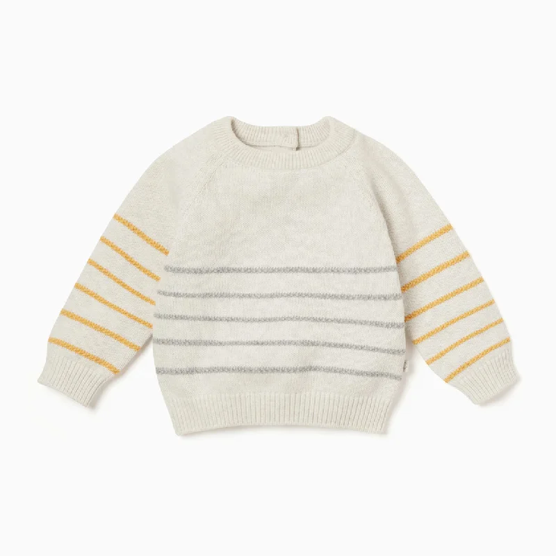 Knitted Stripe Jumper - Ecru Stripe Turtle Neck Boat Neck Asymmetrical Neck