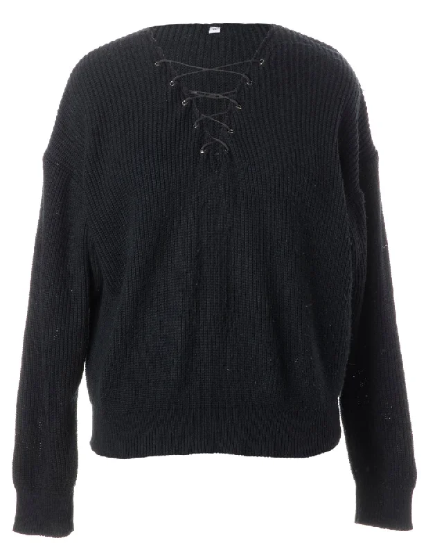 Label Black Lace Up Jumper Chenille Brocade Lace