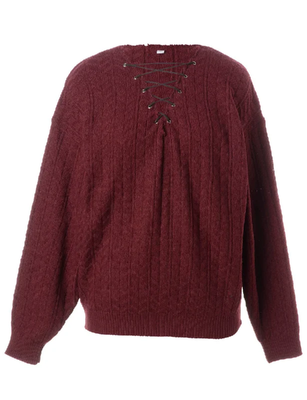 Label Burgundy Lace Up Jumper Wool Sweater Cotton Sweater Cashmere Sweater
