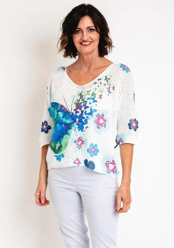 Serafina Collection One Size Butterfly Print Jumper, White Layered Multi-layer Single Layer Serafina Collection One Size Butterfly Print Jumper, White Layered Multi-layer Single Layer