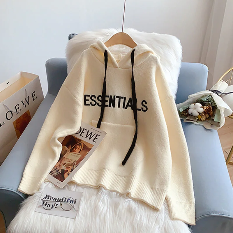 Lazy letter embroidered hooded sweater sweater women's sweater 5216 Seamless Knitted Crochet Lazy letter embroidered hooded sweater sweater women's sweater 5216 Seamless Knitted Crochet