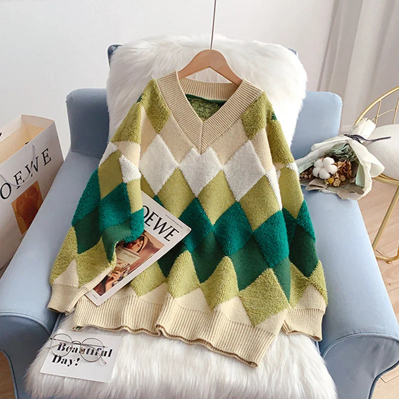 Lazy wind Lingge V-Neck Sweater Korean sweater 5128 Anti-Pilling Anti-Shrink Durable Lazy wind Lingge V-Neck Sweater Korean sweater 5128 Anti-Pilling Anti-Shrink Durable