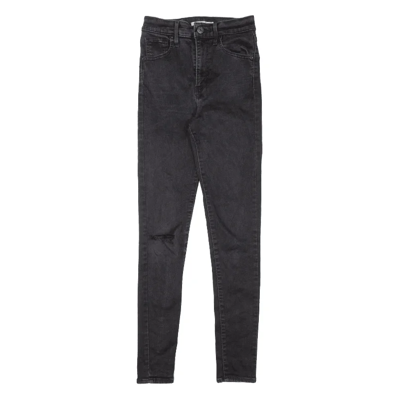 LEVI'S Mile High Distressed Jeans Black Denim Slim Skinny Womens W25 L30 Fashionable Frayed Hem Denim LEVI'S Mile High Distressed Jeans Black Denim Slim Skinny Womens W25 L30 Fashionable Frayed Hem Denim