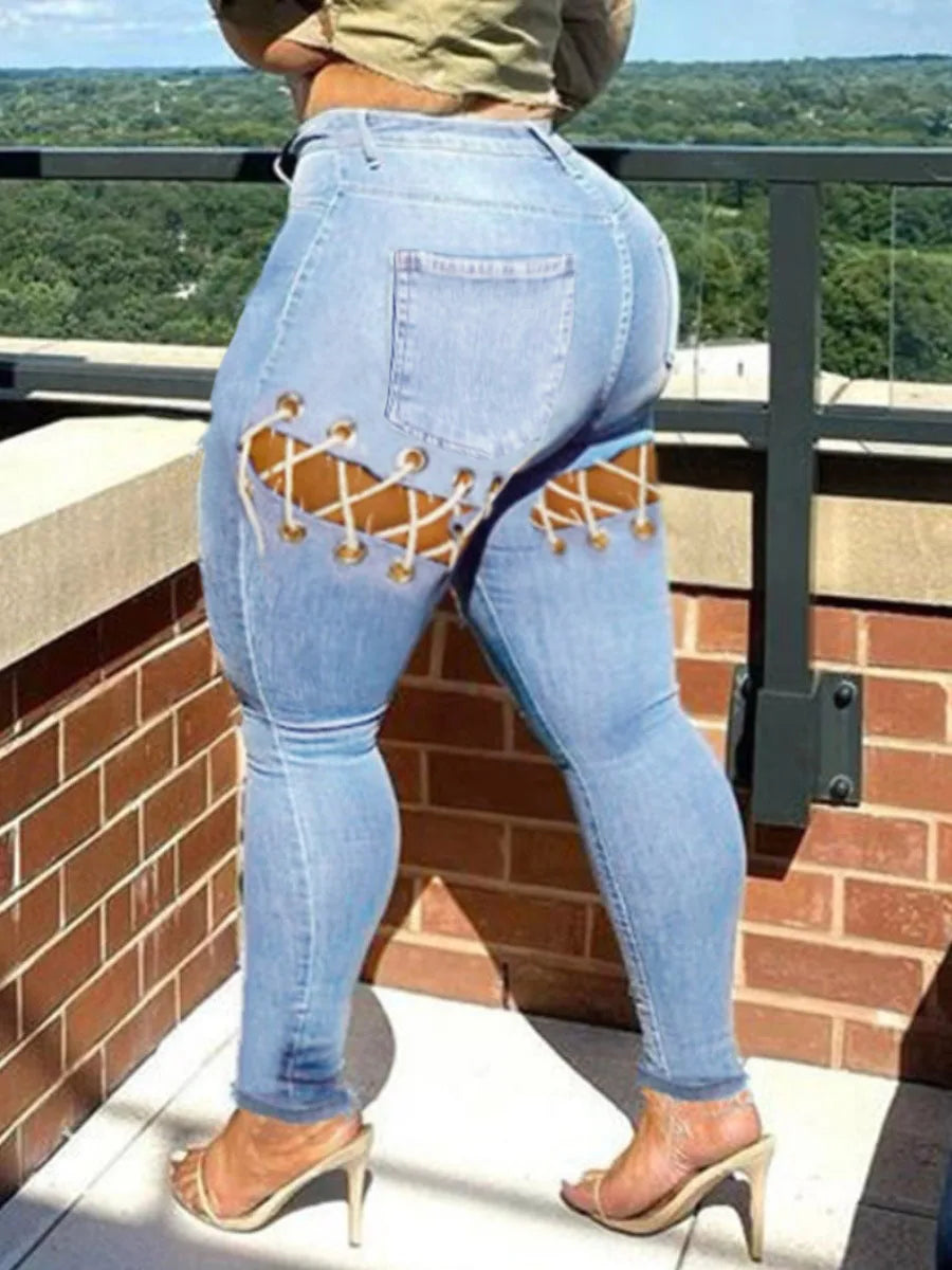 LW Plus Size Casual Street Women Autumn&Winter High Stretchy Solid Bandage Jeans Cozy Relaxed Fit Denim Jeans LW Plus Size Casual Street Women Autumn&Winter High Stretchy Solid Bandage Jeans Cozy Relaxed Fit Denim Jeans