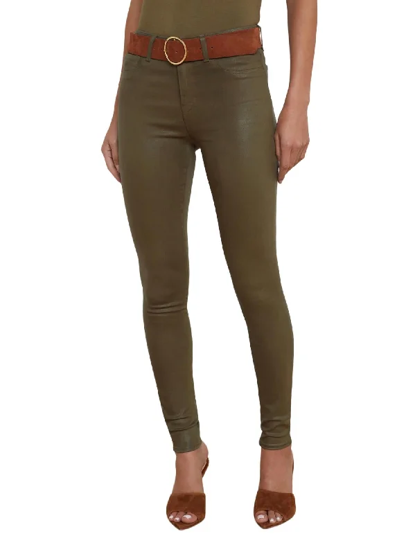 Marguerite High Rise Skinny Jean In Pine Coated Trendy Button-Up High-Waist Jeans